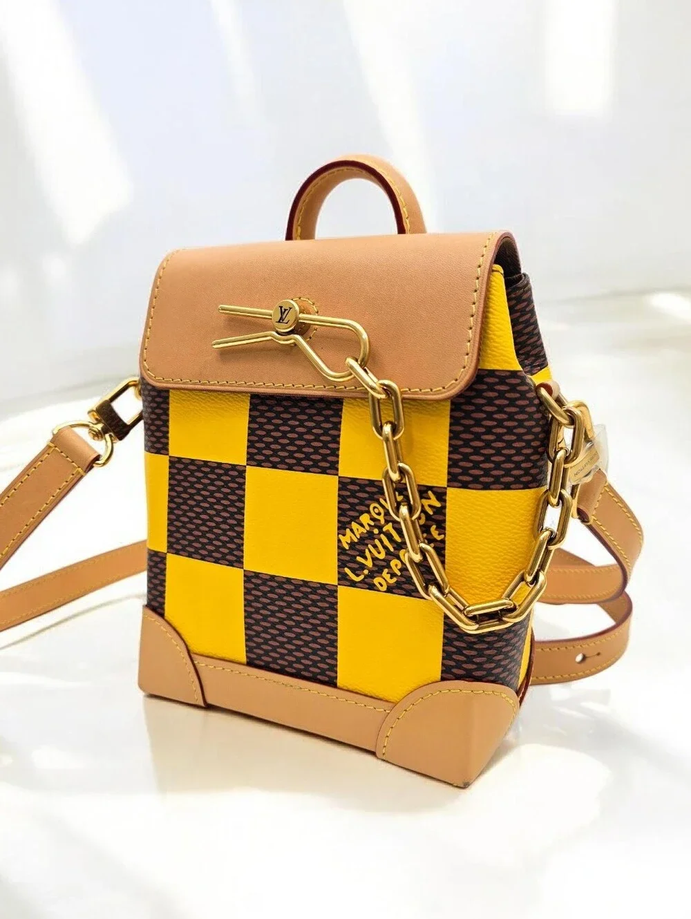 Louis Vuitton Nano Steamer Damier Pop Yellow N40536 Crossbody Bag